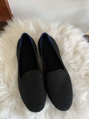 Rothy's Black Knit Flats with Blue Interior Trim